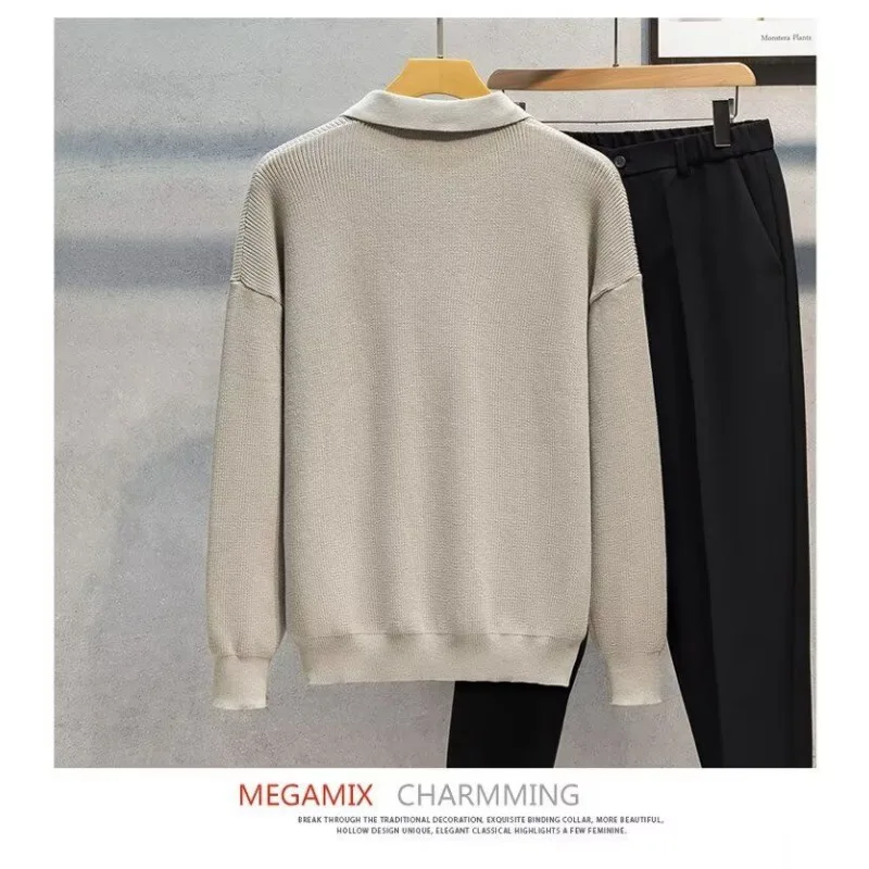 2024 новый зимний мужской свитер с воротником-поло простой однотонный вязаный