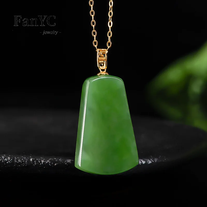 Натуральный ярко-зеленый Амулет из шпината подвеска с пряжкой 18-каратного золота