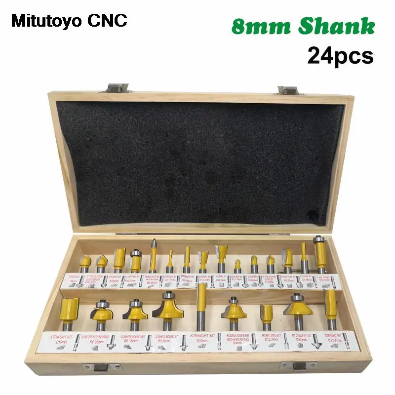 

24PCS 8mm Shank DIY Woodworking Tools Router Bits Set Milling Cutter For Wood Flush Straight Chamfer Trimming Engraving Driller