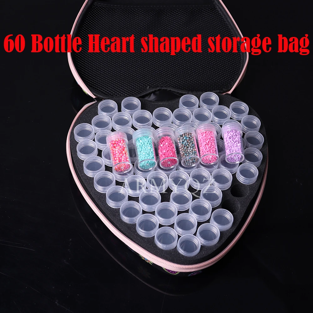 

60 Bottle heart-shaped DIY Diamond Painting Box Container Storage Carry Case Holder Hand Bag Zipper Design Shockproof Durable