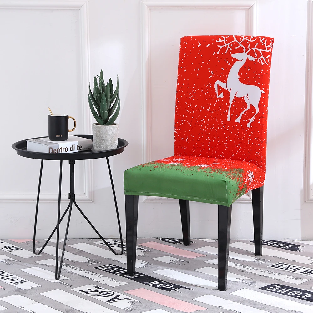 

5pcs Christmas Printing Chair Cover Stretch Seat Full of Elasticity Case Slipcover Non-Dirty Non-Dustproof Home Banquet Decor