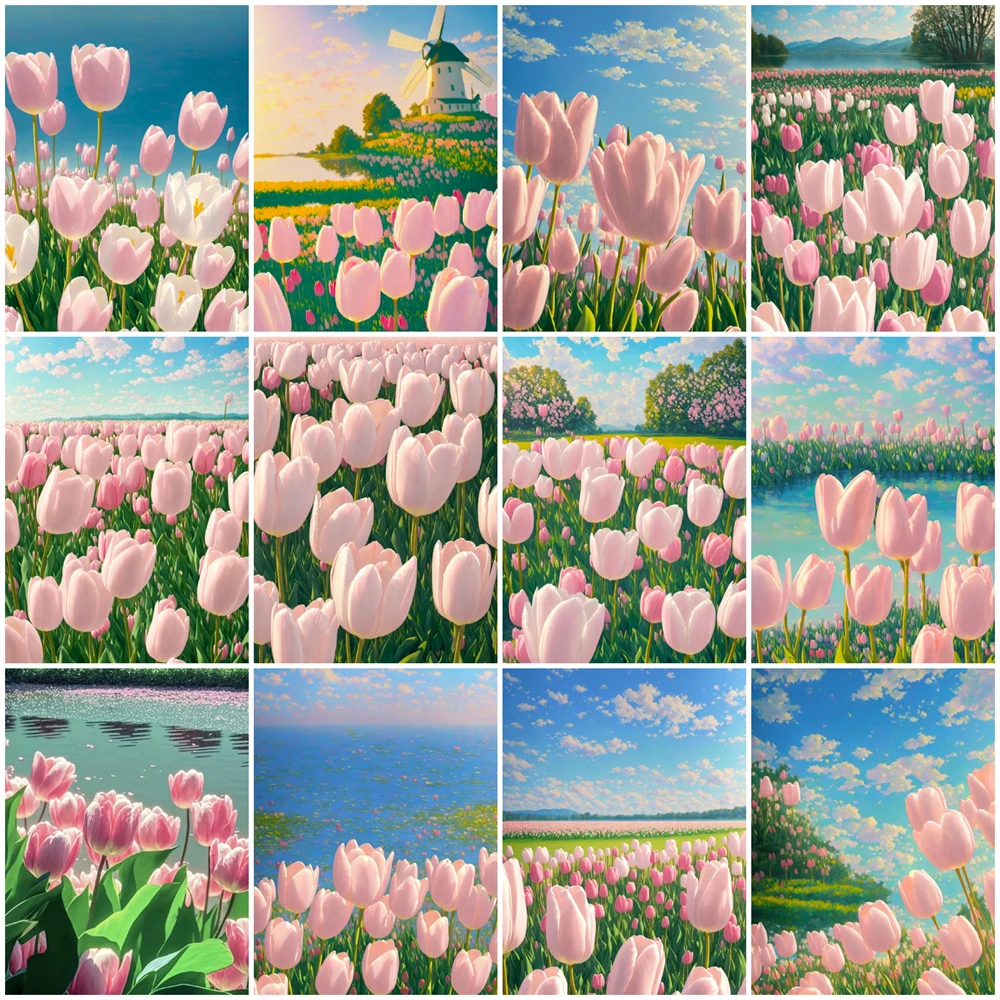 

AZQSD Painting By Numbers Tulip Hand-Painted Coloring Draw Craft DIY Gift Oil Painting Flower Canvas Kits Home Decor Gift