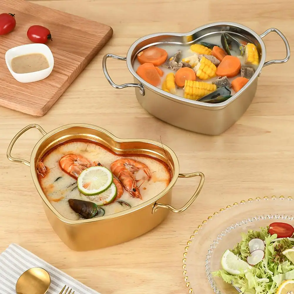

Soup Pot Stainless Steel Double Handle Dual Ears Soup Pot Heart-shaped Cooking Saucepan Mini Stockpot Kitchen Accessories