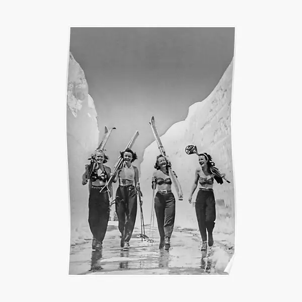 

Винтажный постер с изображением девушек из катания на лыжах, забавная картина на стену, винтажная роспись, декор для комнаты, современное ху...