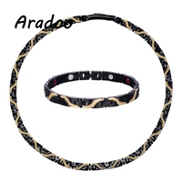 aradoo luxury classic black rose gold dragon pattern magnetic energy negative ion germanium necklace bracelet set