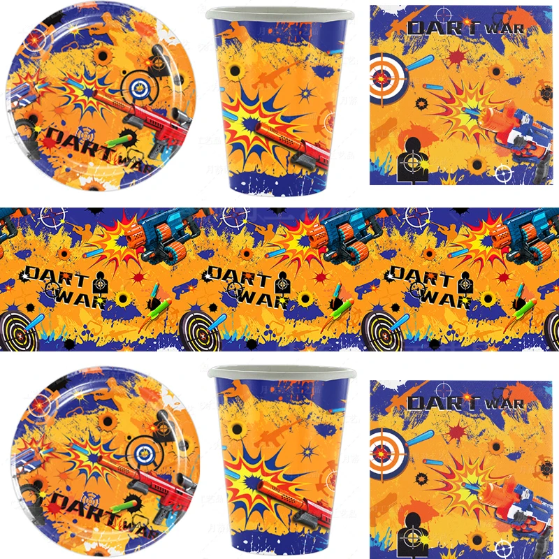 

61pcs/lot Dart War Theme Plates Dishes Kids Boys Favors Cups Napkins Baby Shower Decoration Events Supplies