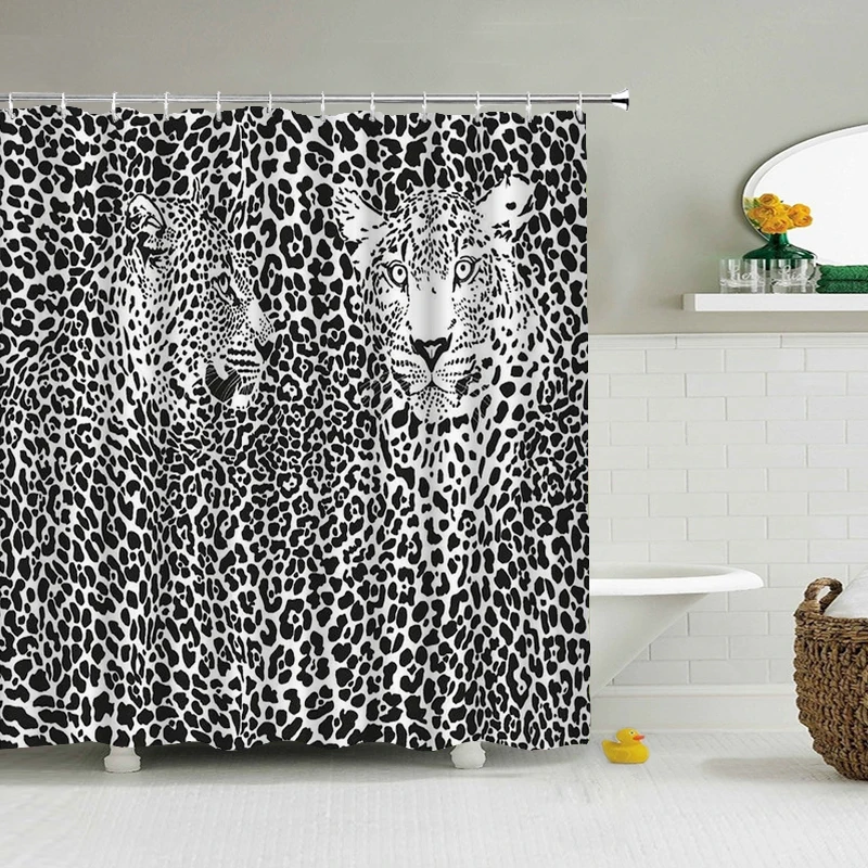 

Cortina de ducha 3d con estampado de leopardo, visillo de baño moderno con ganchos, pantalla de partición decorativa de 180x240,