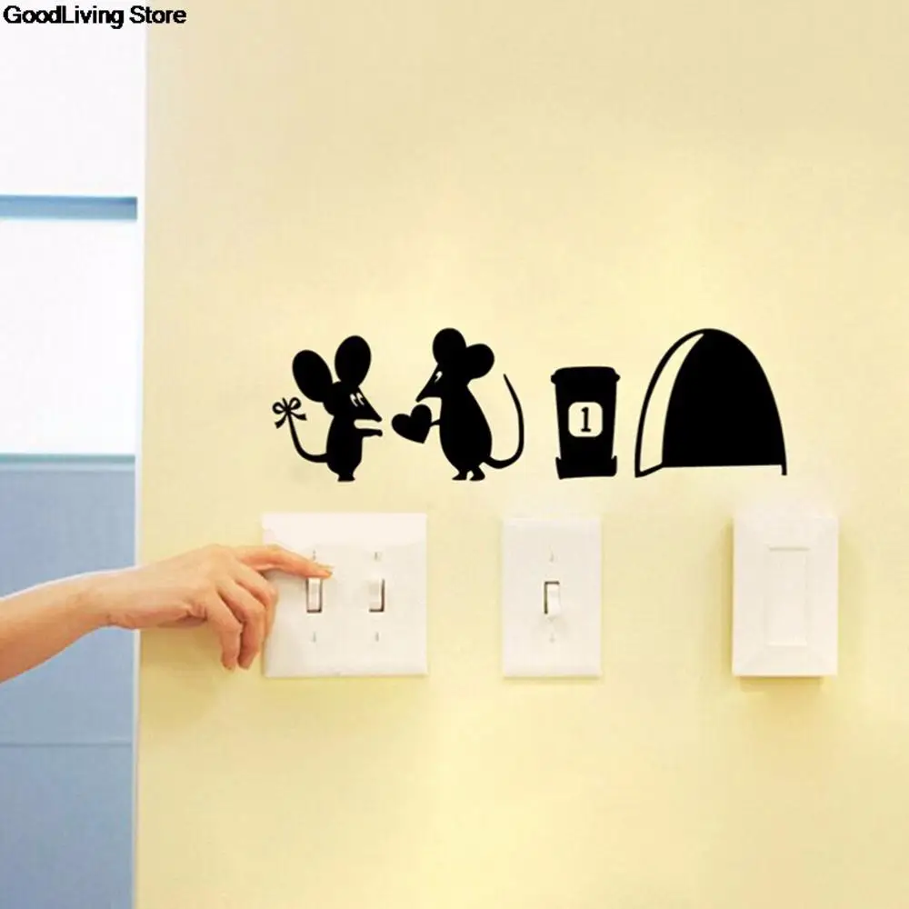 Новинка, 1 шт., Мультяшные 3D забавные мыши крысы, отверстия для стен, наклейки с отверстиями для мыши, настенные наклейки для спальни, гостиной, наклейки для стен, «сделай сам», хорошее качество