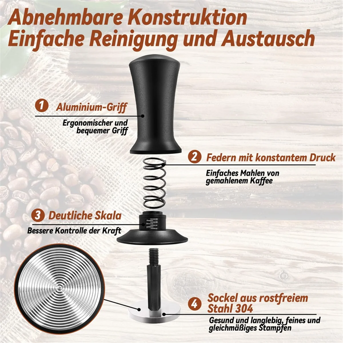 Набор темперов для кофе 51 мм набор эспрессо бариста с темпером на основании из