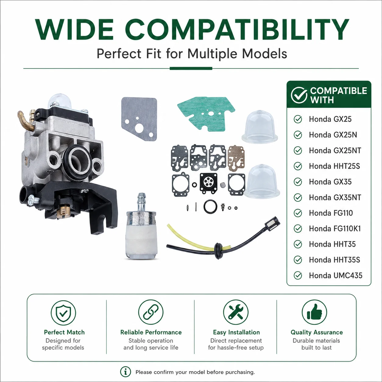 Фото Комплект карбюратора для триммеров Honda GX35 GX35NT HHT35S HHT35 FG110(K1) UMC435, топливная трубка и втулка, замена 16100-Z0Z-815 16100-Z0H-053 WYB-16C №3