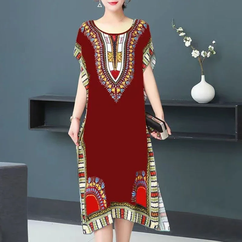 Женское Платье Миди В Богемном Стиле С Принтом Летнее Lagenlook Свободный Размер