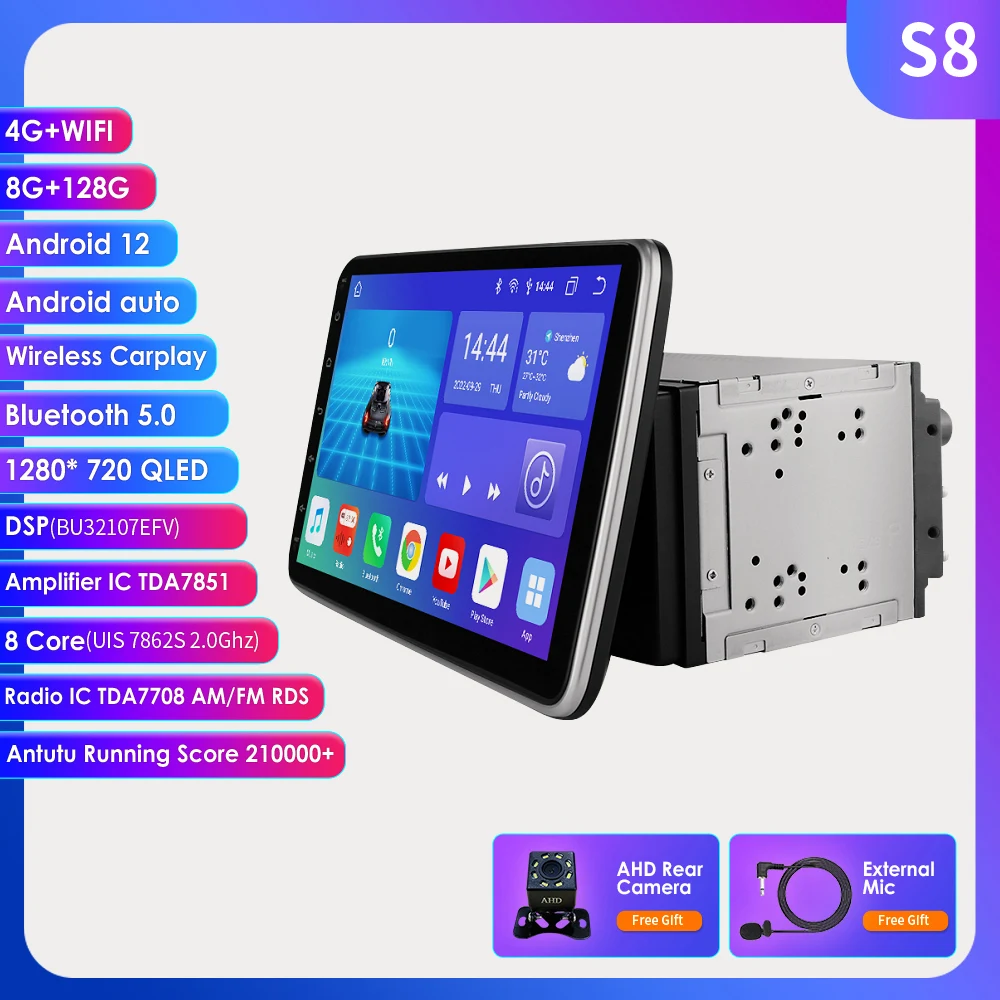 Автомагнитола Octa Carplay универсальная, 10,1 дюйма, 2 Din, Android, радио, поворотный экран, мультимедийный плеер, видео, Авторадио, аудио, RDS, DSP