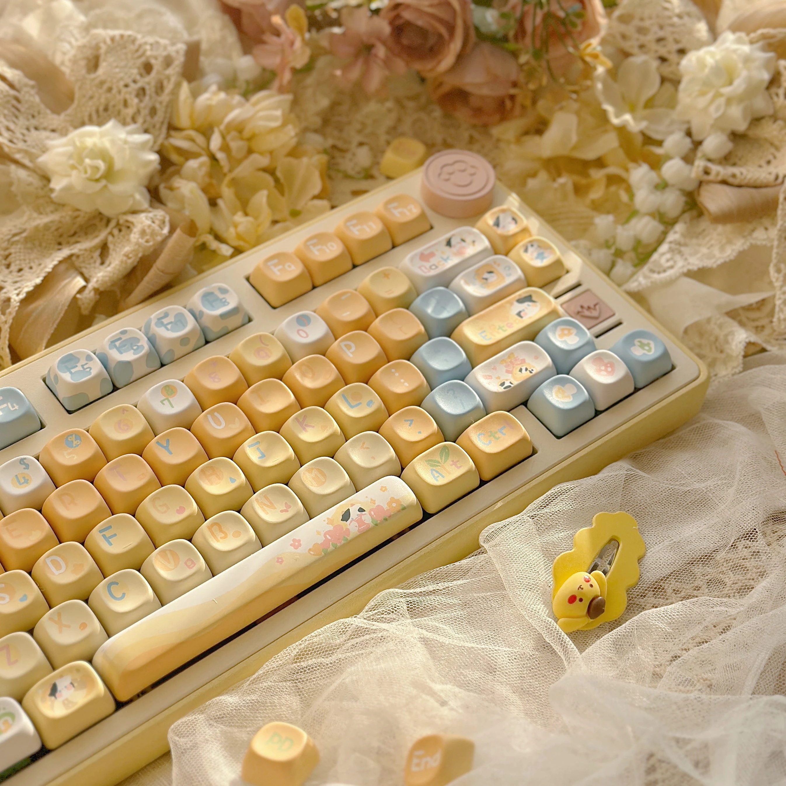 Колпачки для механической клавиатуры девочек с коровьей и сыром 134 клавиш XOA Profile