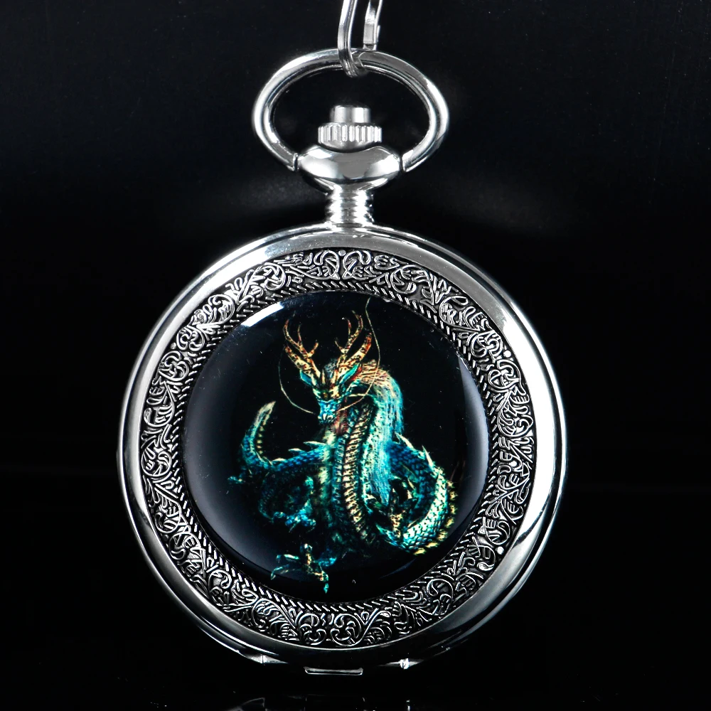 Exquisite Dragon Pattern Steel Embossed Mechanical Pocket Watch Vintage Gentleman Analog Signal Clock Women's Jewelry Gift