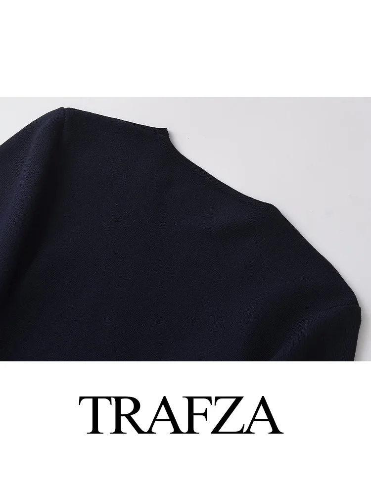 TRAFZA женские осенние элегантные пальто темно-синие с v-образным вырезом и длинными