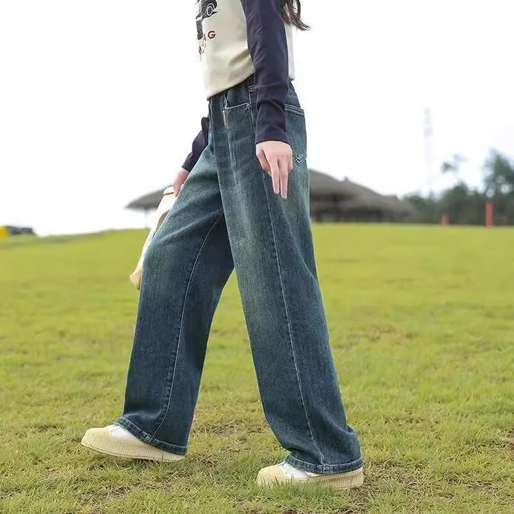 Женские джинсы Новинка весна-осень 2024 модные прямые брюки с широкими штанинами