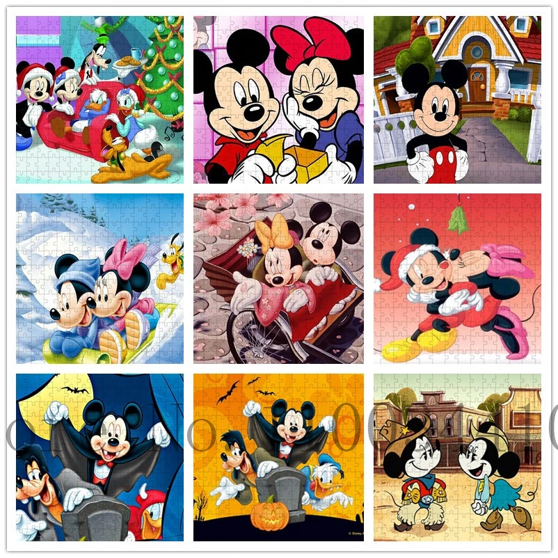

300/500/1000 Pieces Disney Mickey Minnie Donald Duck Puzzles for Kids Jigsaw Puzzles Decompressing Assemble Game Handmade Toy