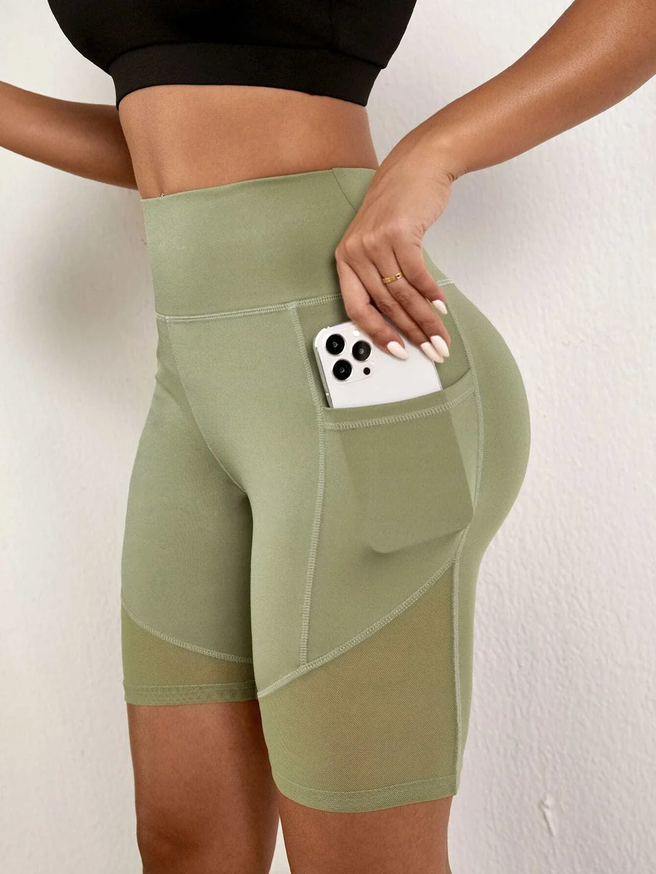 

Mesh Insert Biker Shorts With Phone Pocket