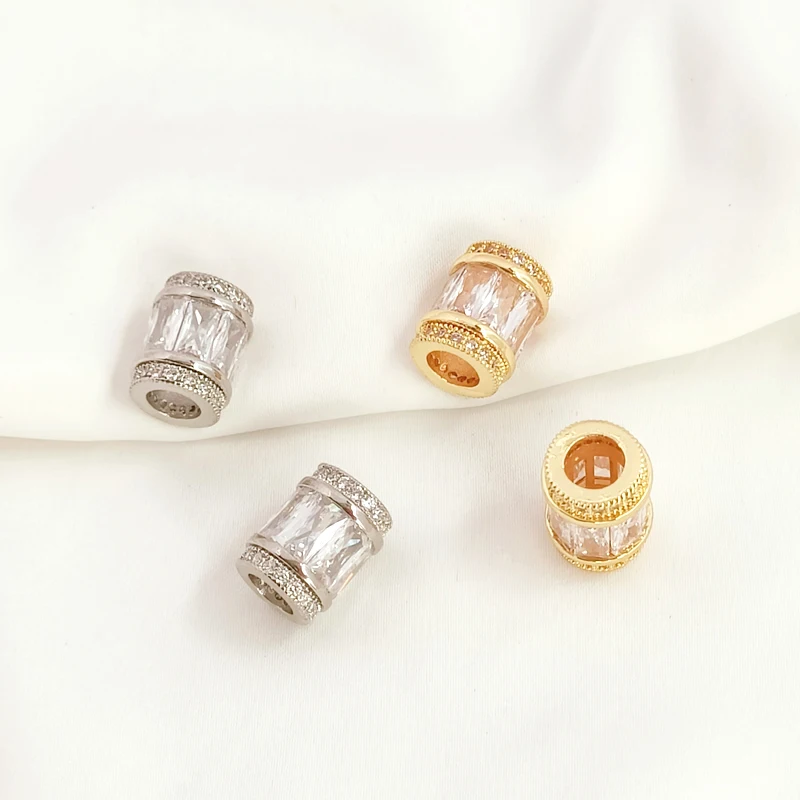 

1 piece Copper clad 14K Gold Zircon inlaid Large hole barrel beads Pendant DIY jewelry necklace accessories materials
