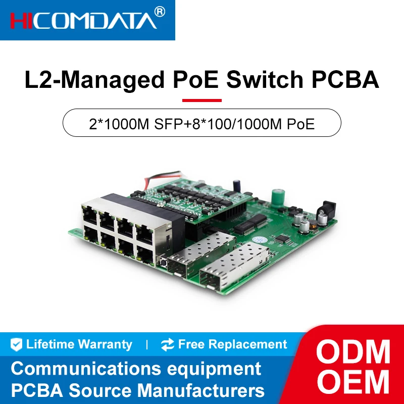 Сетевой коммутатор HICOMDATA 1000 м с питанием по Ethernet 10 портов IEEE802.3af/at 48 В 30 Вт