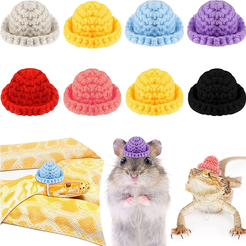 Cute Handmade Knitted Hamster Hat And Guinea Pig Hat Small Animal Outfit Suit Adjustable Chin Strap Snake Hat Small Pet Hat