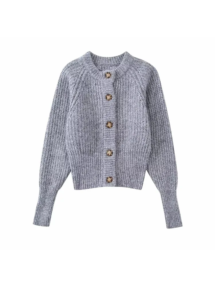 

Женский вязаный жакет в рубчик, однобортный свободный Однотонный свитер в винтажном стиле с круглым вырезом и длинным рукавом, Новинка осен...