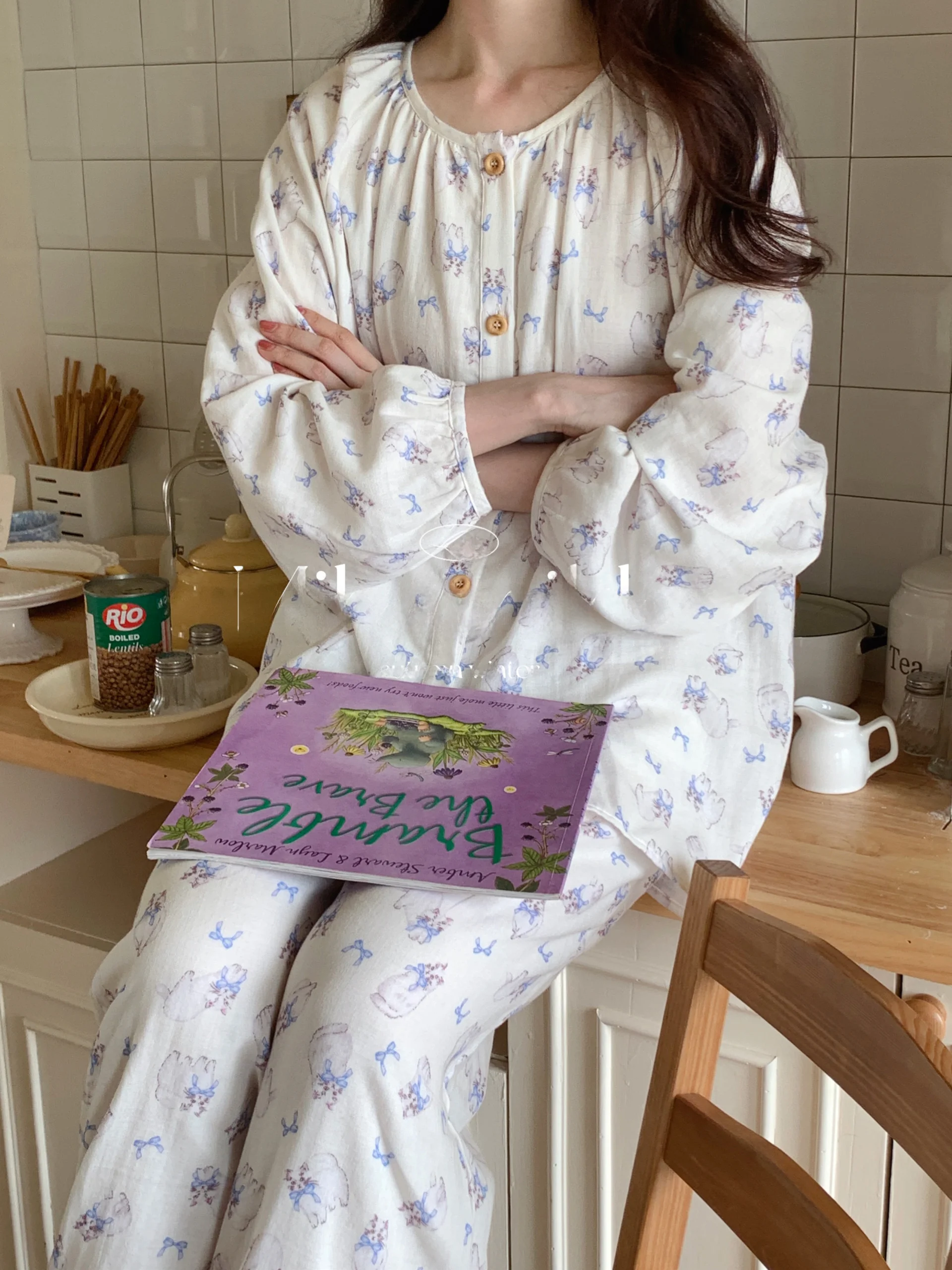 Разноцветные дополнительные корейские хлопковые двухслойные марлевые пижамы