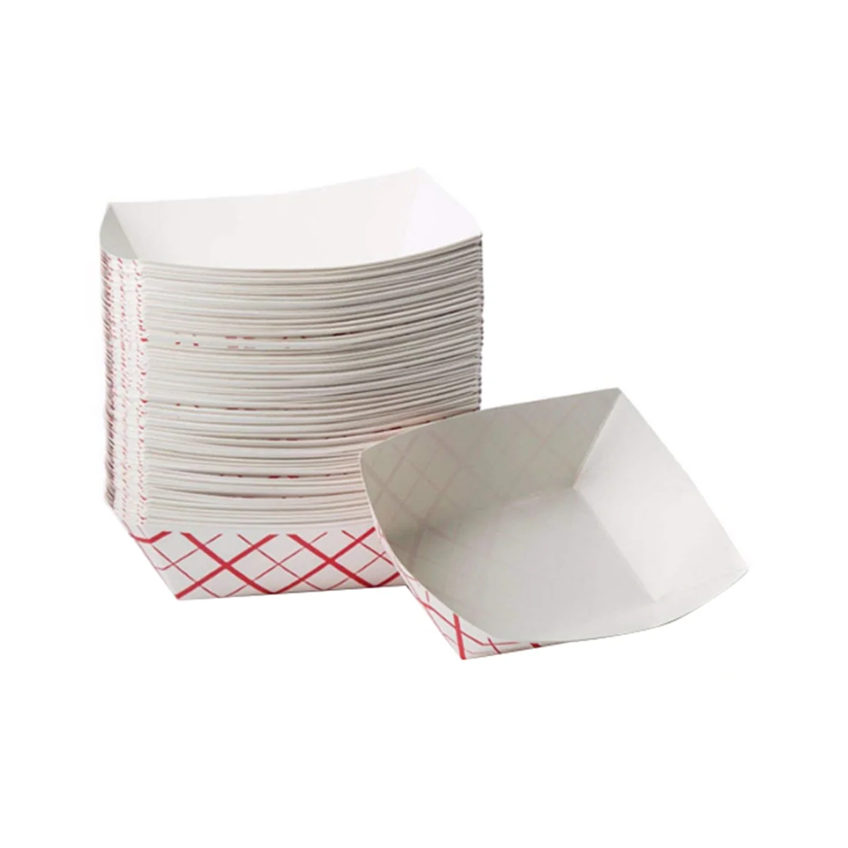 

100Pc Paper Food Trays Disposable - Red & White Checkered Leak Proof Paper Food Boats - Paper Trays for Food