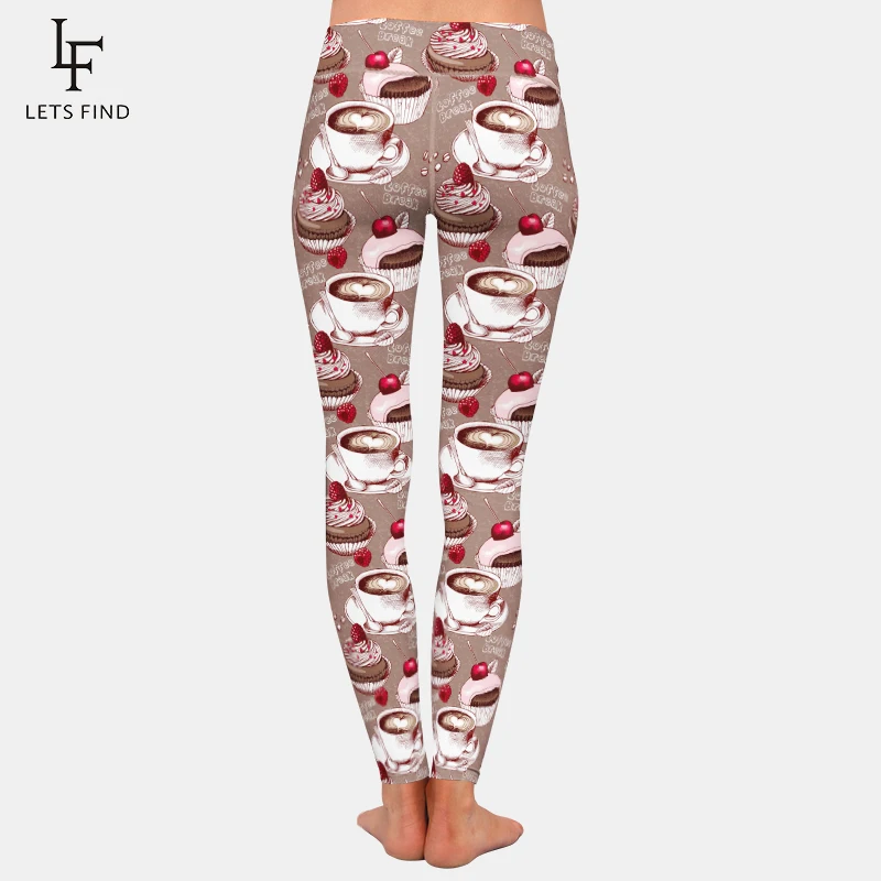 LETSFIND New Arrival Womens Leggings Pants High Waist  Women Coffee Printed Fitness Elastic Leggings