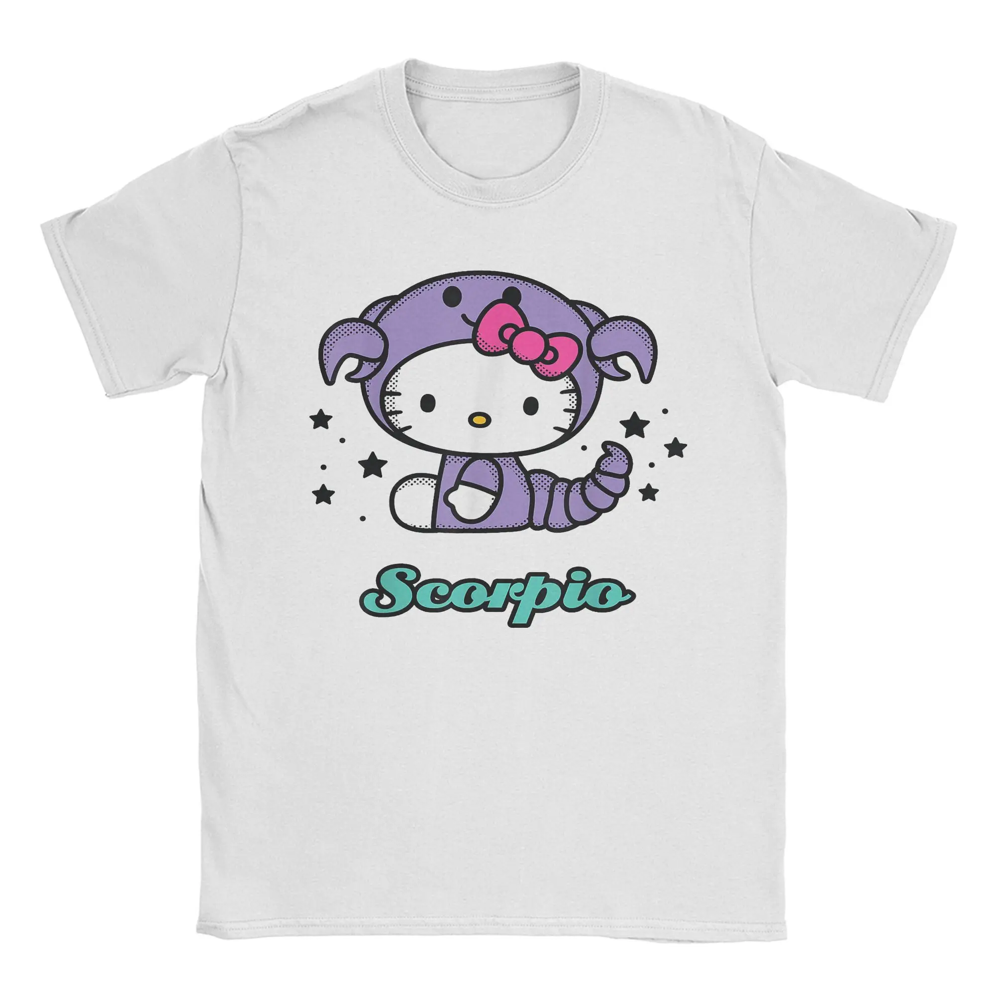 Hello Kitty Zodiac Scorpio Tshirts Men's Cotton Top Tee Funny O-neck Short Sleeve