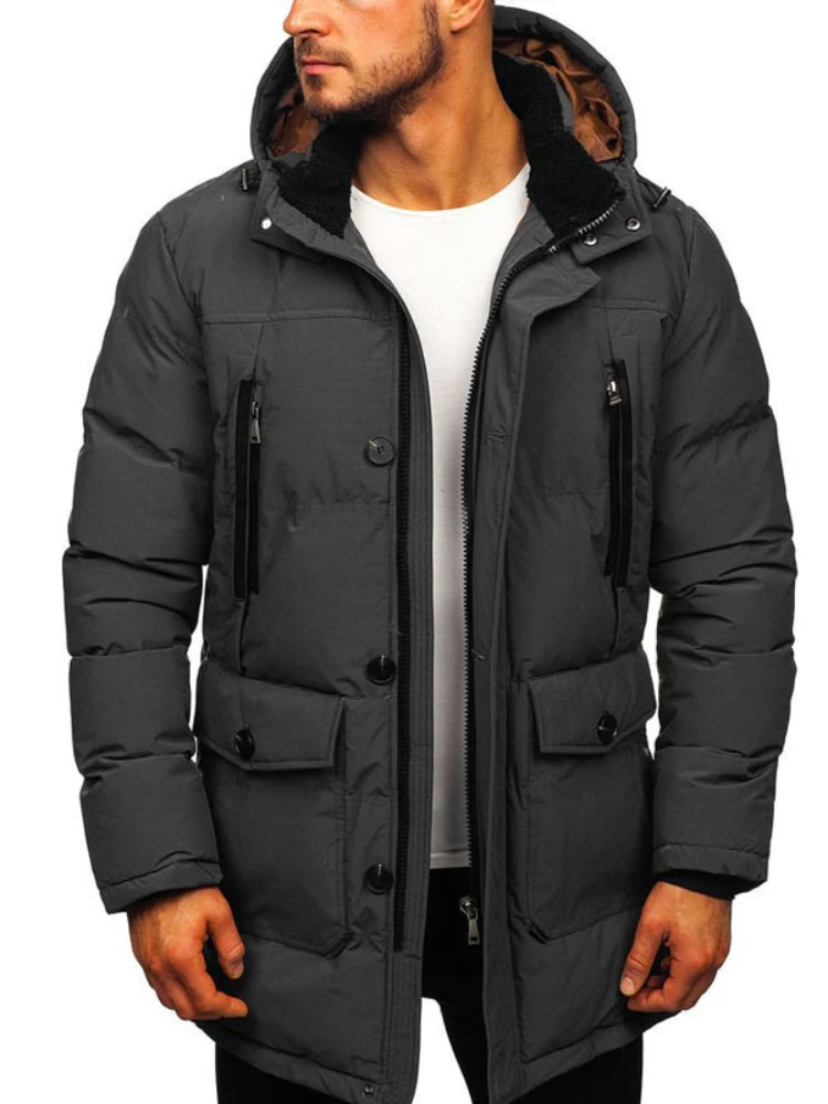 New Autumn and Winter Men's Cotton Jacket Casual Down Cotton Jacket Men's Thick Cotton Jacket Solid Color Hooded Men's Jacket