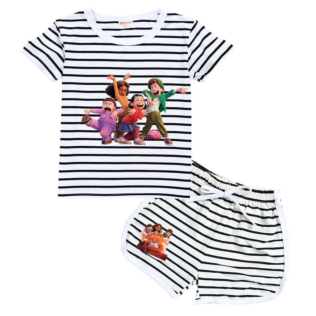 

Disney 100-170 Turn Red Striped T-Shirt Shorts Casual Sports Kids Boutique Clothing Wholesale Baby Girl Top Set