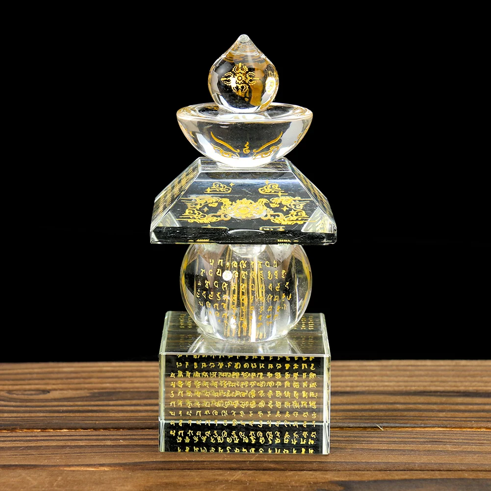 Хрустальное стекло лазерная резьба буддийские писания руна пятиэтажная ступа