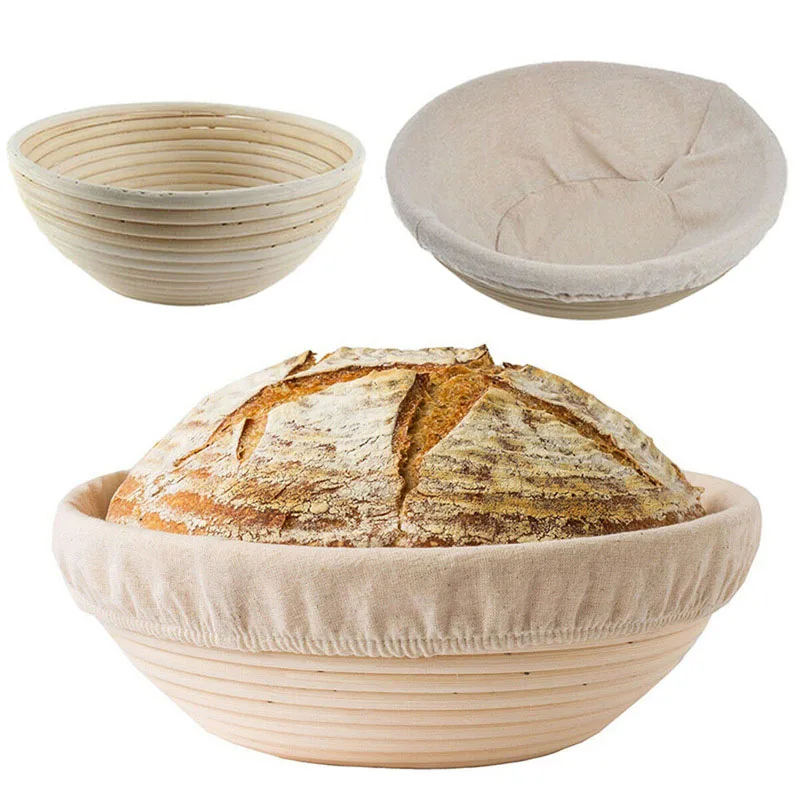 

Round Natural Rattan Fermentation Basket Country Bread Baguette Dough Banneton Proofing Proving Baskets with Cloth Cover Bakery