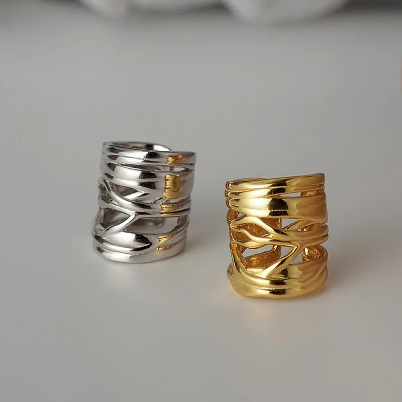 

E5088 ZFSILVER Trend Fashion S925 Silver Kroean Twine Irregular Hollow Earrings Ears Clips Jewelry For Women Charms Party Girls