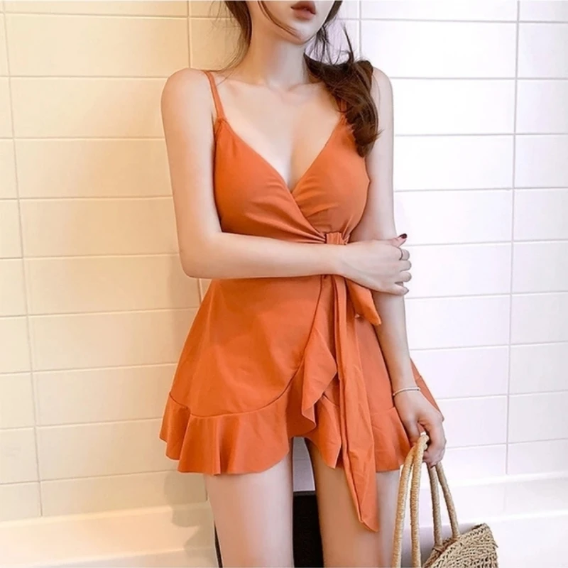 

Sleeveless One-piece Skirt Style Boxer Swimming Suit Women's 2023 Summer New Style Gathered to Show Thin Hide Meat Swimwear