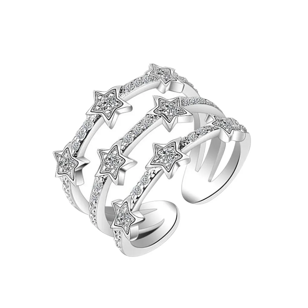 

Multilayers Crystal Star Ring Copper Opening Adjustable Ring for Woman Stylish Jewelry Accessories