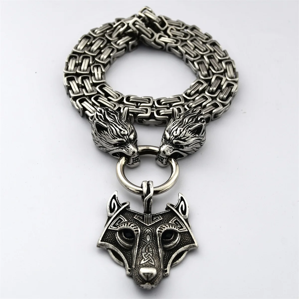 Nordic Celtic Wolf Men's Necklace Viking Wolf Head Stainless Steel Chain Celtic Wolf Pendant Rune Accessories Viking Jewelry
