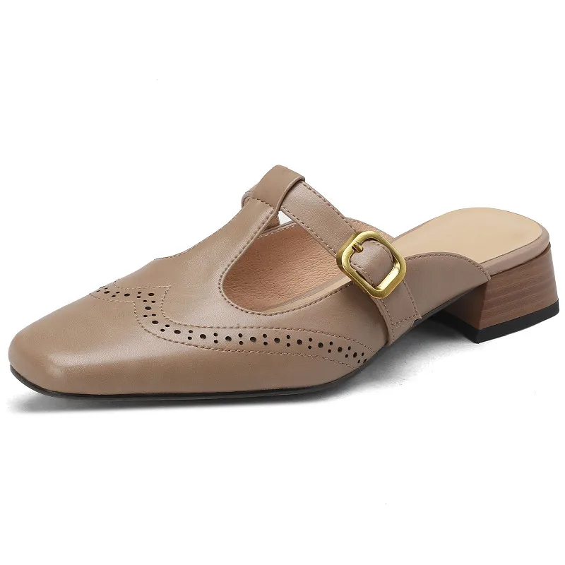 

Сандалии Dilalula женские из натуральной кожи, повседневные туфли без задника, квадратный носок, обувь для офиса, весна-лето