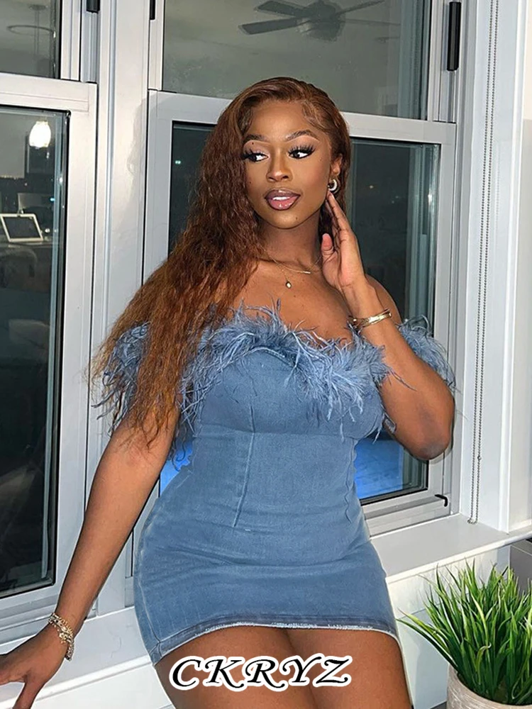 

Ckryz-Women's Sleeveless Backless Tube Dress Sexy Mini Dresses, Feather, New Fashion, Birthday Party, Clubwear, Y2K Fall Outfits