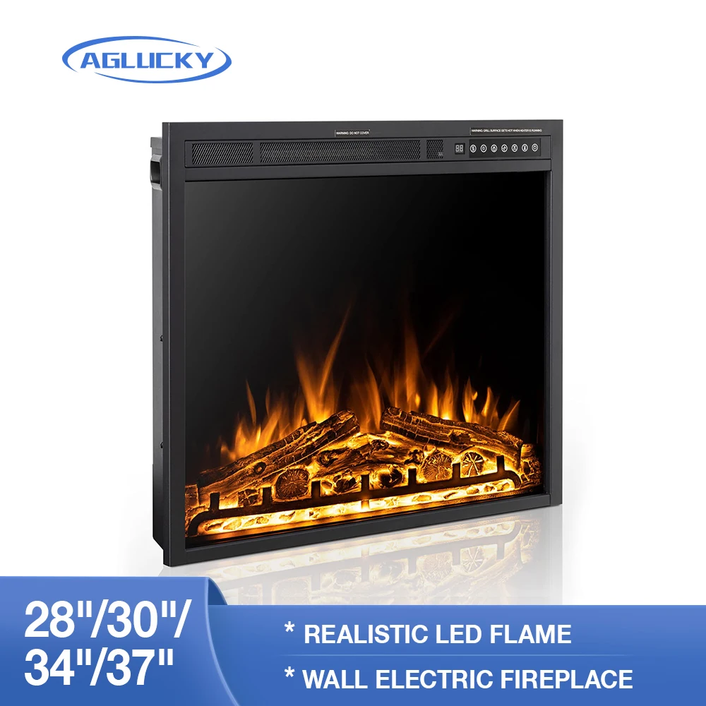 AGLUCKY Wall Electric Fireplace Insert Infrared Lnduction Cooker Three 3D Color Log Flame Indoor Heater Timer Remot Control