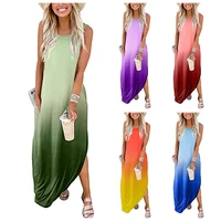womens round neck sleeveless gradient print pocket dress