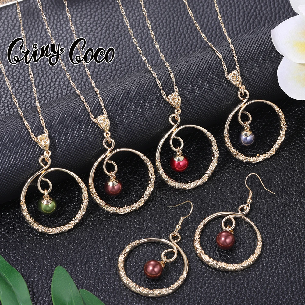

Cring Coco Hawaiian Jewelry Sets Polynesian Samoan Different Pearl Colors Pendant Necklace Set Geometric Earrings for Women 2022
