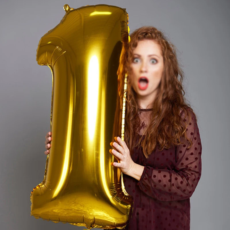 Большие золотые серебряные воздушные шары из алюминиевой фольги с цифрами декор