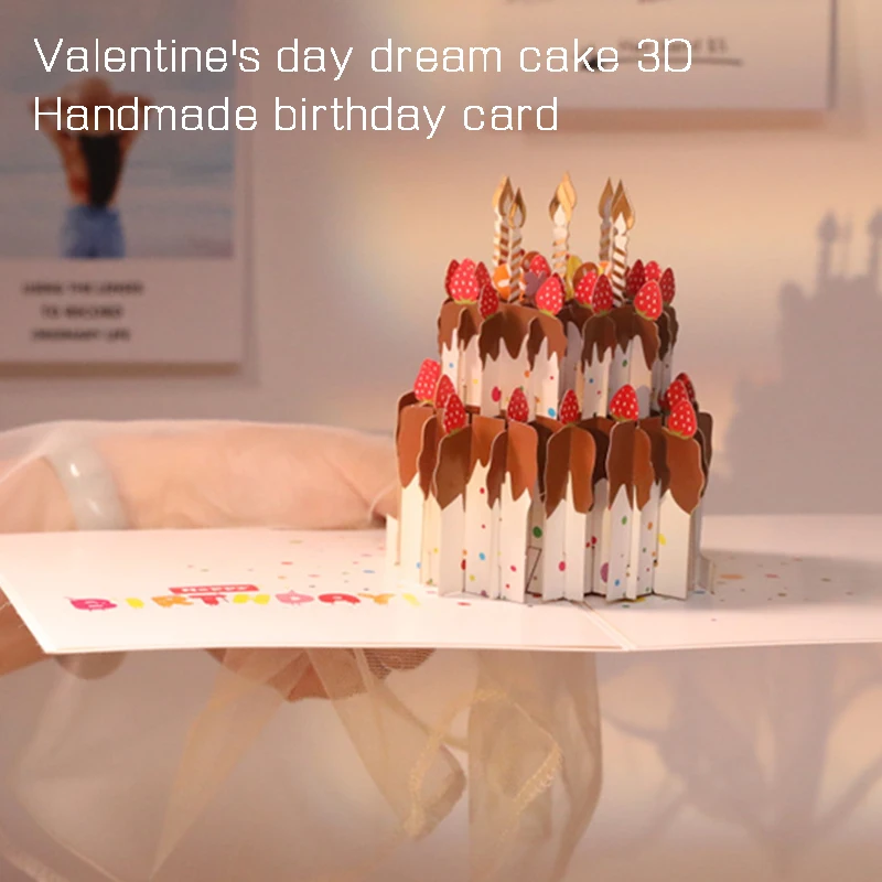 

Birthday Card 3D Birthday Cake Greeting Card with Pop Up Thanksgiving Day Paper Cards & Invitations Valentine's Day Gifts