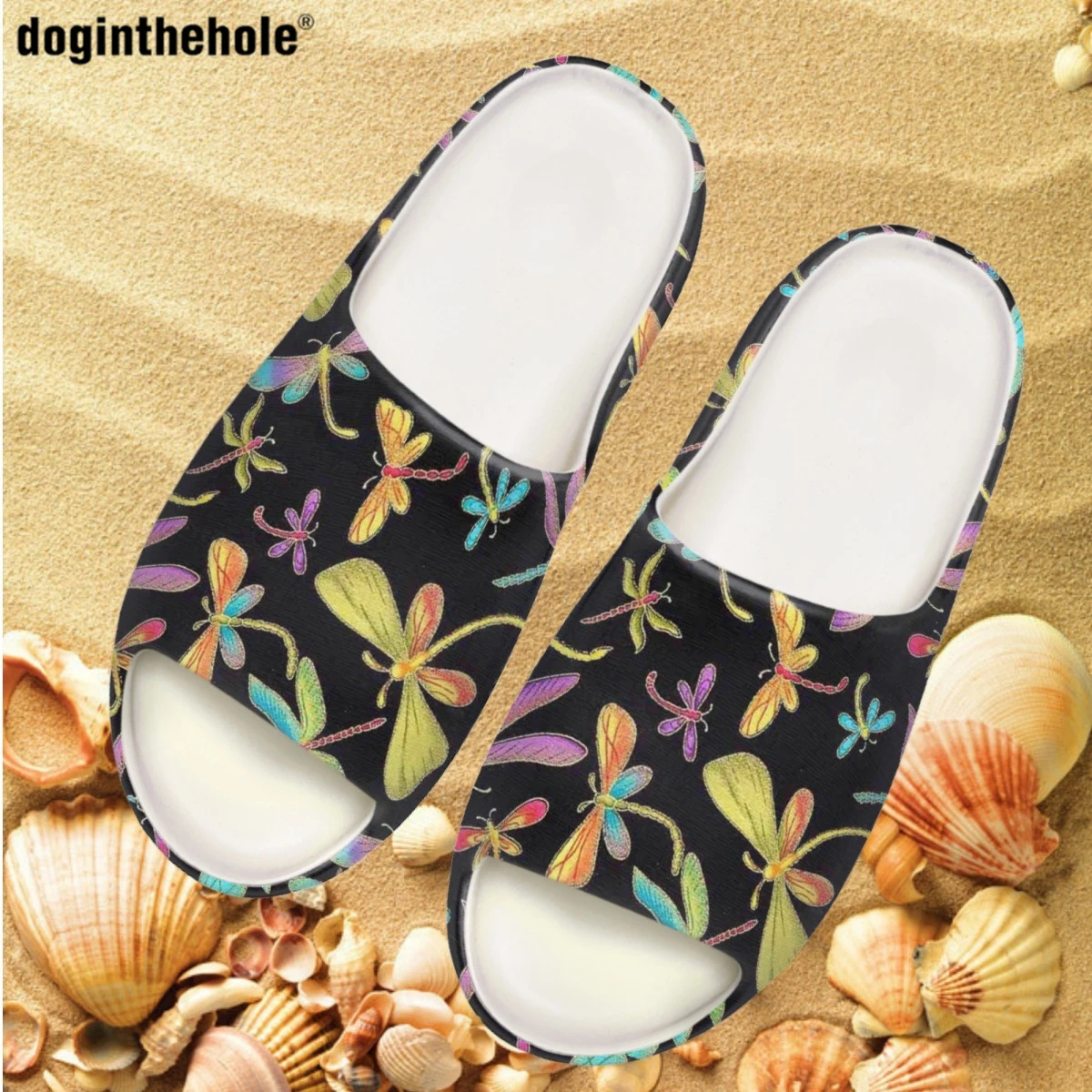 

Модные женские летние тапочки Doginthehole с рисунком стрекозы, домашние Нескользящие Шлепанцы из ЭВА, стандартные кокосовые шлепанцы, пляжные сандалии для пар