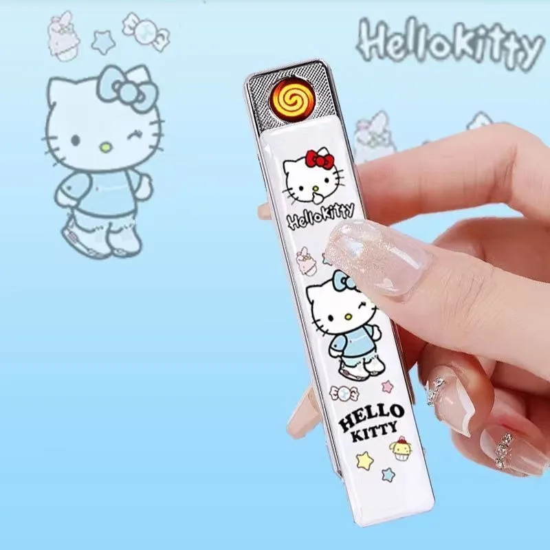 

New Hello Kitty Cinnamoroll Kuromi Pochacco rechargeable lighter portable sliding cover cigarette lighter as a gift for friends