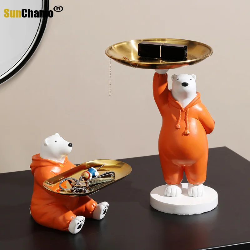 

New Creative Love Polar Bear Desk Storage Figurine Home Decor Key Art Sculpture Living Room side Table Figurines Decorative Gift