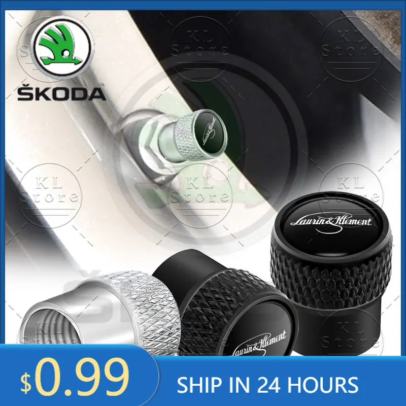 Фото Наклейка на автомобиль для Skoda, 4 шт., с логотипом Laurin & Klement, колпачки для вентилей шин, пылезащитные чехлы, декор для Skoda Kamiq Fabia №2