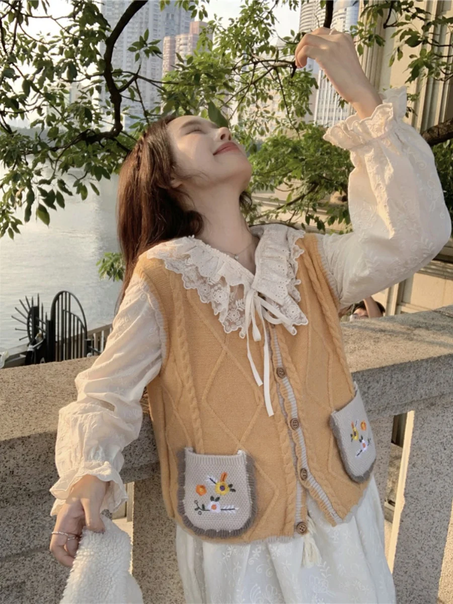 Большие размеры Mori Look Sweet Doll Face Рубашки с длинными рукавами Женские осенние